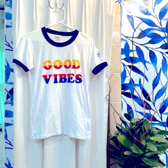 PINK Victoria's Secret Tops - Women’s Pink Victoria’s Secret Good Vibes Cotton Blend Short Sleeve T-Shirt Sz S